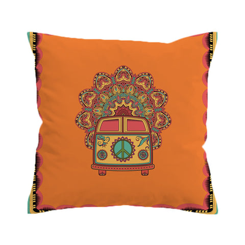 BeddingOutlet Hippie Vintage Car Cushion Cover Mandala Pillowcase Peace Design Throw Cover Boho Mini Van Decorative Pillow Cover