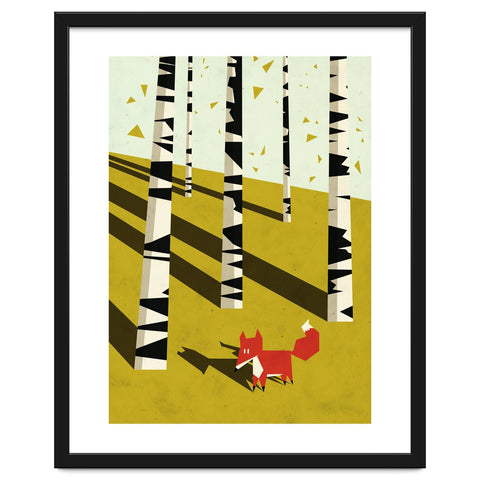 Fox In Birchland Art Print