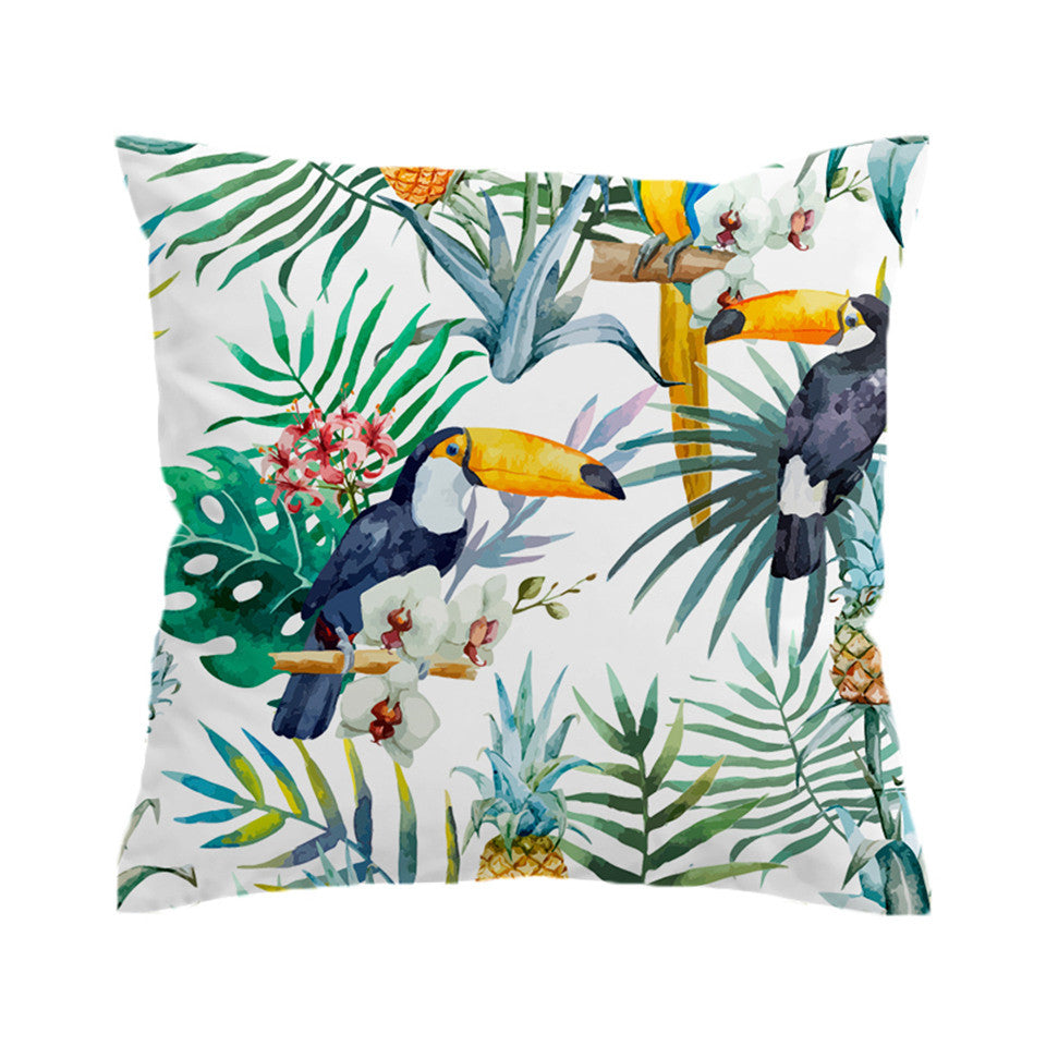 BeddingOutlet Toucan Cushion Cover Floral Pillow Case Tropical Plant Throw Cover Pineapple Decorative Pillow Covers