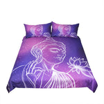 BeddingOutlet Buddha Bedding Set Lotus Floral Bed Cover Purple Printed Duvet Cover Set Microfiber Chinese Bedclothes