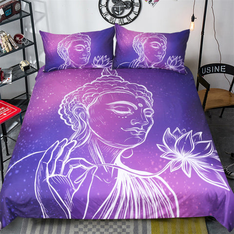 BeddingOutlet Buddha Bedding Set Lotus Floral Bed Cover Purple Printed Duvet Cover Set Microfiber Chinese Bedclothes