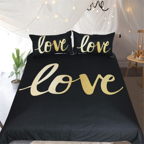 BeddingOutlet Black and Gold Love Bedding Set 3 Piece Home Modern Chic Duvet Cover Set Luxury and Romantic Couples Lips Bedclothes King