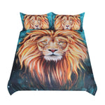 BeddingOutlet Gold Lion Bedding Set Artistic Lion Face Duvet Cover 3D Oil Painting 3 Piece Wild Animal Teal Blue Bed Covers King