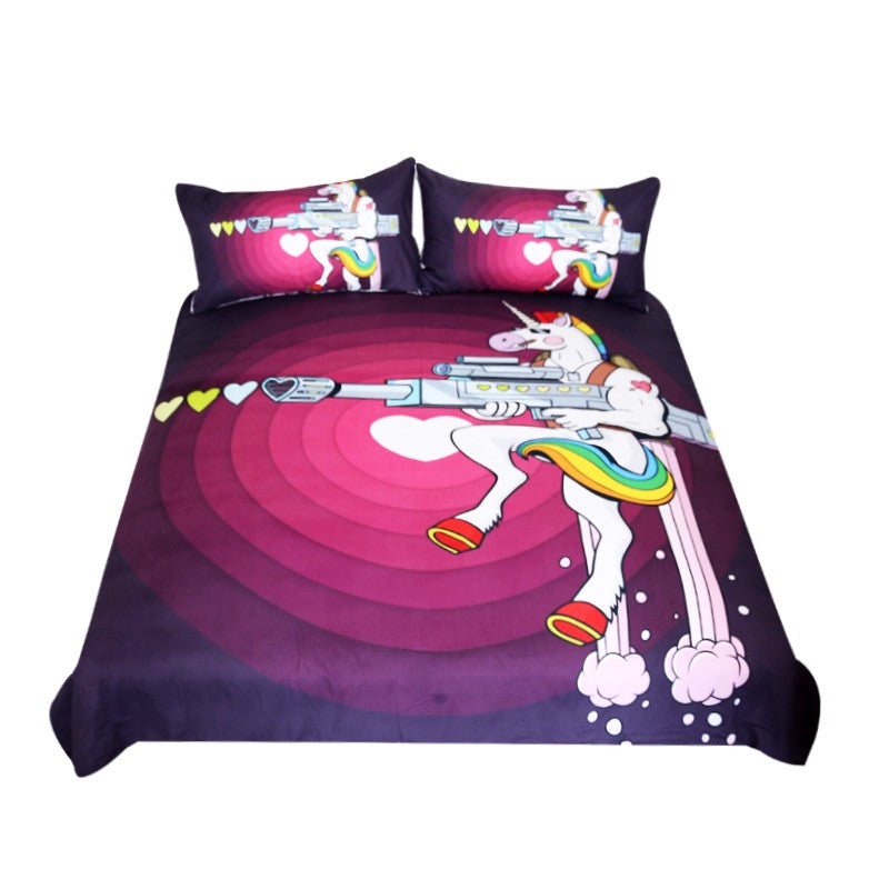 BeddingOutlet Unicorn Bedding Set Cartoon Cool Horse Duvet Cover for Kids Colorful Rainbow Bedspread Gun With Hearts Home Textiles