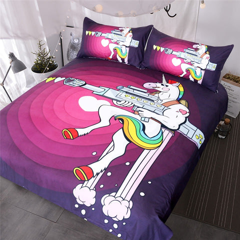 BeddingOutlet Unicorn Bedding Set Cartoon Cool Horse Duvet Cover for Kids Colorful Rainbow Bedspread Gun With Hearts Home Textiles