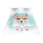 BeddingOutlet Fox Girls Bedding Set Pink Floral Duvet Cover Set Watercolor Animal 3-Piece Bed Cover Butterflies Bedspreads