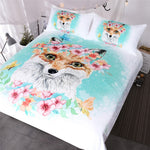 BeddingOutlet Fox Girls Bedding Set Pink Floral Duvet Cover Set Watercolor Animal 3-Piece Bed Cover Butterflies Bedspreads