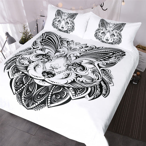 BeddingOutlet Lion Bedding Set Queen Black and White Duvet Cover Animal Home Textiles 3-Piece Butterfly Shape Face Printed Bed Set