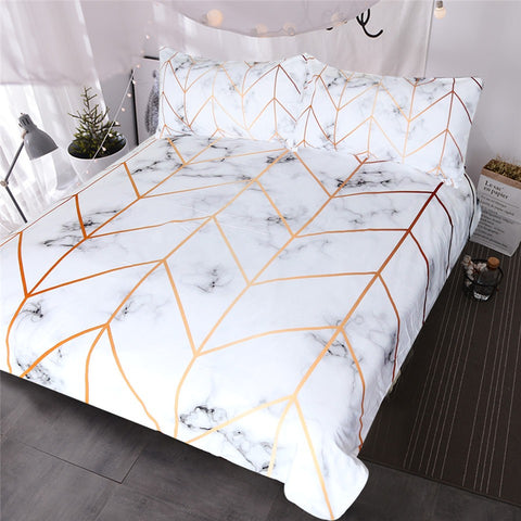 BeddingOutlet Marble Texture Bedding Set Black White Golden Duvet Cover Set 3-Piece Stylish Bed Cover Nature Inspired Bedclothes