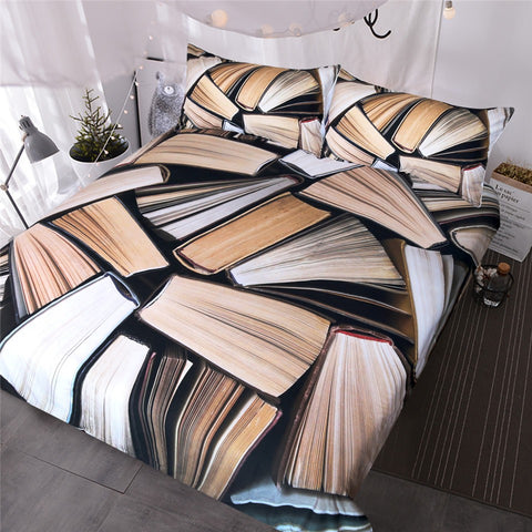 BeddingOutlet Books Pile Bedding Set Vivid 3D Printed Duvet Cover Queen Sleep in the Knowledge Bedclothes for Reader Home Textiles