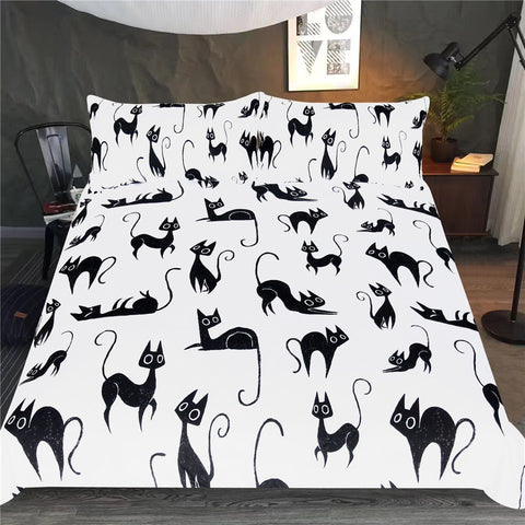BeddingOutlet Cartoon Bedding Set for Kids Animal Single Bed Set Cute Cats Print Duvet Cover Black and White Home Bedclothes