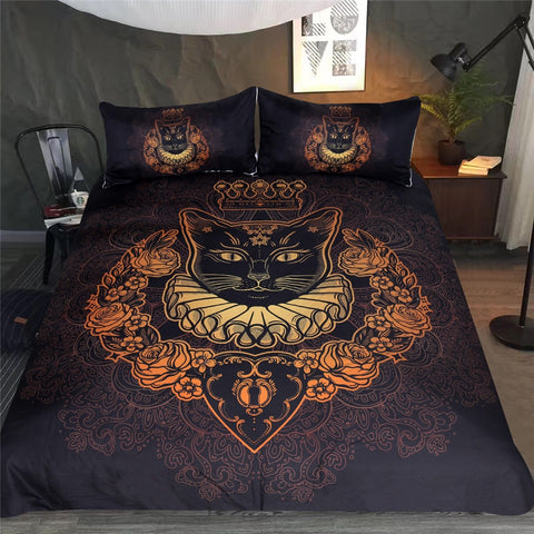 BeddingOutlet Cat Queen Bedding Set Royal Cat Cartoon Bed Set for Kids Adults Pet Print Duvet Cover Floral Home Textiles