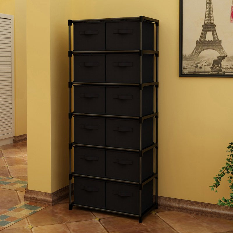 12 Drawers Storage Shelf Chest Unit Storage Cabinet Closet Organizer Rack with 6 Durable Metal Wire Shelves