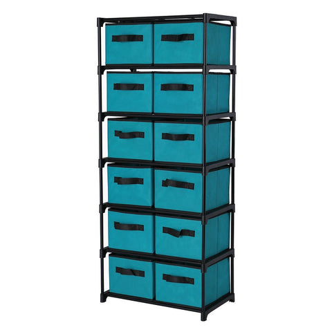 12 Drawers Storage Shelf Chest Unit Storage Cabinet Closet Organizer Rack with 6 Durable Metal Wire Shelves