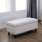 Circlelink Rectangular Storage Bench Chest with Tufted Cushion Top and Nail-Head Trim Cream