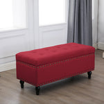 Circlelink Rectangular Storage Bench Chest with Tufted Cushion Top and Nail-Head Trim Cream