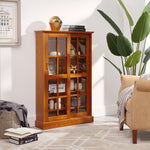Circlelink Glass Sliding Door Bookcase Media Cabinet, Cherry