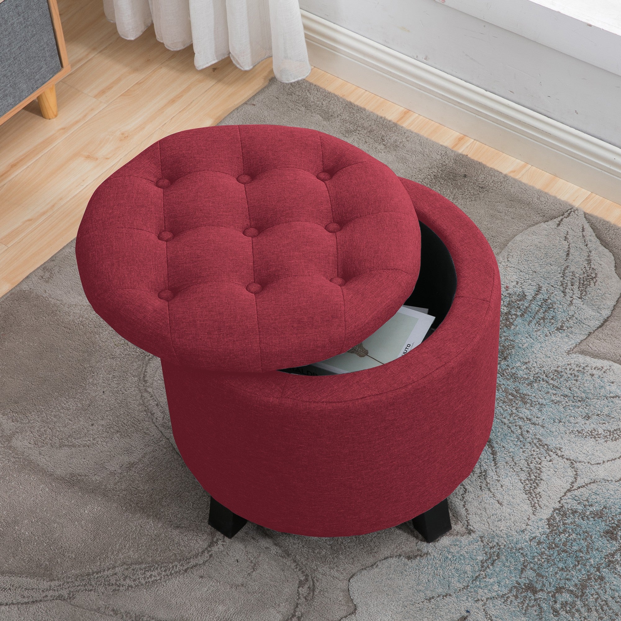 Circlelink Upholstered Tufted Round Shape Storage Ottoman