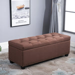 Circlelink Rectangular Accent Storage Ottoman Bench Chest with Tufted Lift Top Beige White