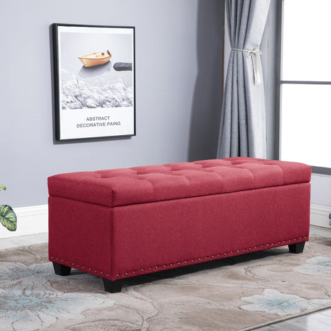 Circlelink Rectangular Accent Storage Ottoman Bench Chest with Tufted Lift Top Beige White