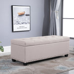 Circlelink Rectangular Accent Storage Ottoman Bench Chest with Tufted Lift Top Beige White