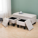 Circlelink 3 Piece Rectangular Fabric Storage Ottoman Bench Bench Tufted Footrest Lift Top Organizer Cream