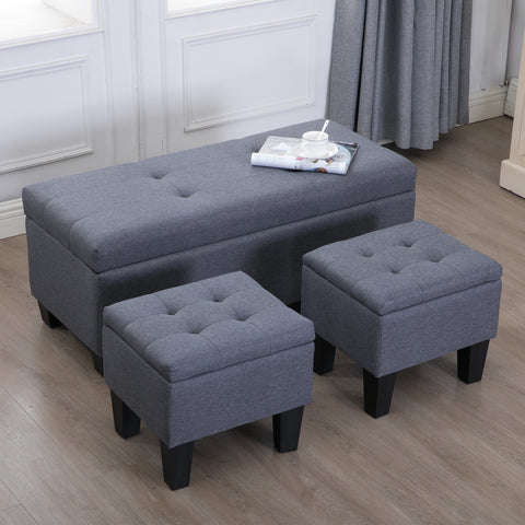 Circlelink 3 Piece Rectangular Fabric Storage Ottoman Bench Bench Tufted Footrest Lift Top Organizer Cream
