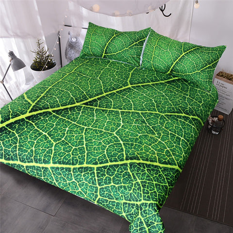 BeddingOutlet Green Leaf Stems Bedding Set Queen Leaves Texture Duvet Cover Vivid Home Textiles 3-Piece Bedspreads for Adults Kids