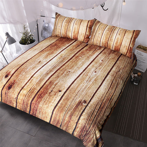 BeddingOutlet Wood Printed Bedding Set Queen 3-Piece Nature Textured Duvet Cover Vivid 3D Bed Set Striped Brown Bedspreads