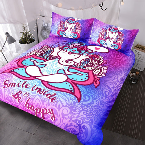 BeddingOutlet Cartoon Elephant Bedding Set Boho Mandala Bedclothes Indian God Ganesha Duvet Cover Purple Blue Pink Ethnic Bed Set