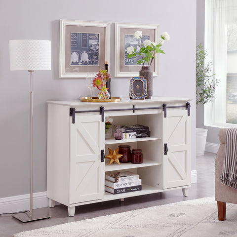 Circlelink Sliding Barn Door Console TV Stand, Ivory