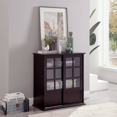 Circlelink Modern Bookcase with Glass Sliding Doors, Espresso