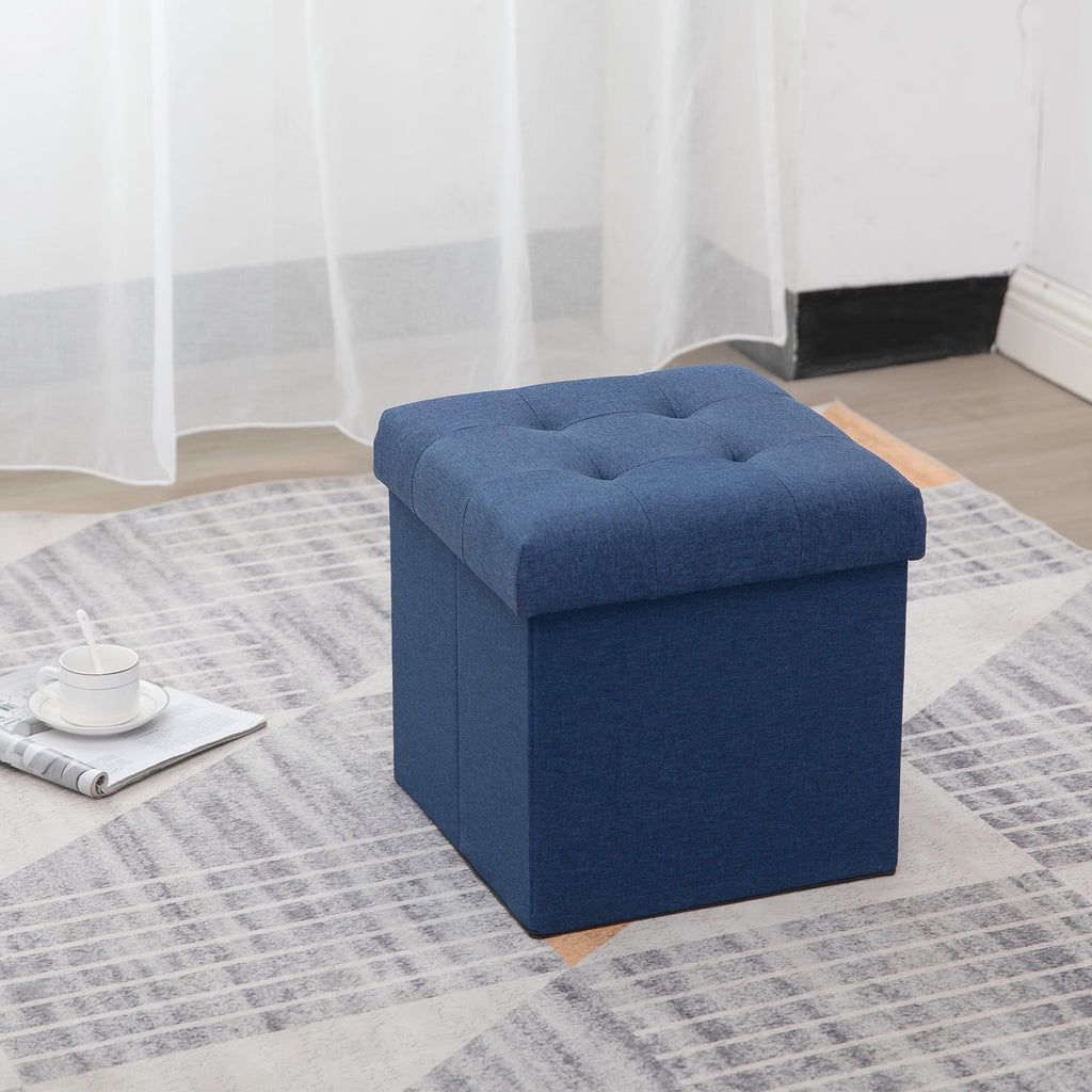 Circlelink Square Foldable Tufted Storage Ottoman, Blue